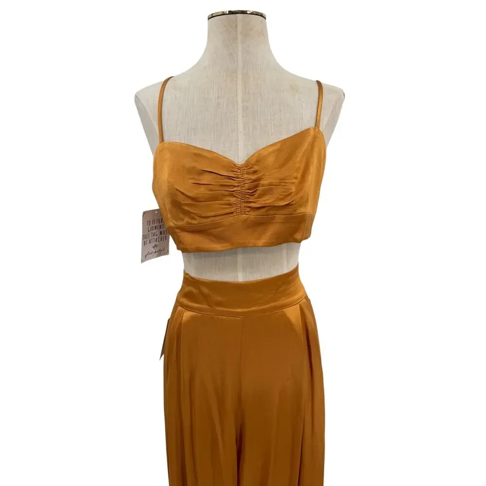 Shona Joy Alma Tuxedo Trouser Crop Top Matching Set Wide Leg Turmeric US 8 NWT